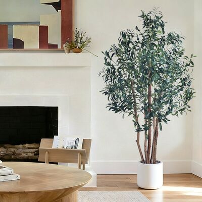 Realistic Artificial Olive Tree with Natural Trunk - 5FT 6FT 7FT, UV Resistant for Luxury Home & Hotel Lobby Decor