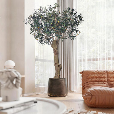 Premium Lifelike Olive Tree Artificial Plant - Focal Point Sizes 6.6FT/8.2FT/9.2FT, Real Touch Foliage for Luxury Villa & Restaurant Interior Design