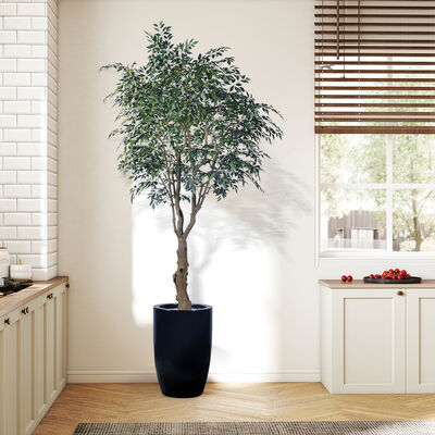 Lifelike Artificial Mini Ficus Tree - Artistic Trunk in 7.5FT/9.2FT, Low Maintenance for Luxury Spa & Restaurant Interior Design